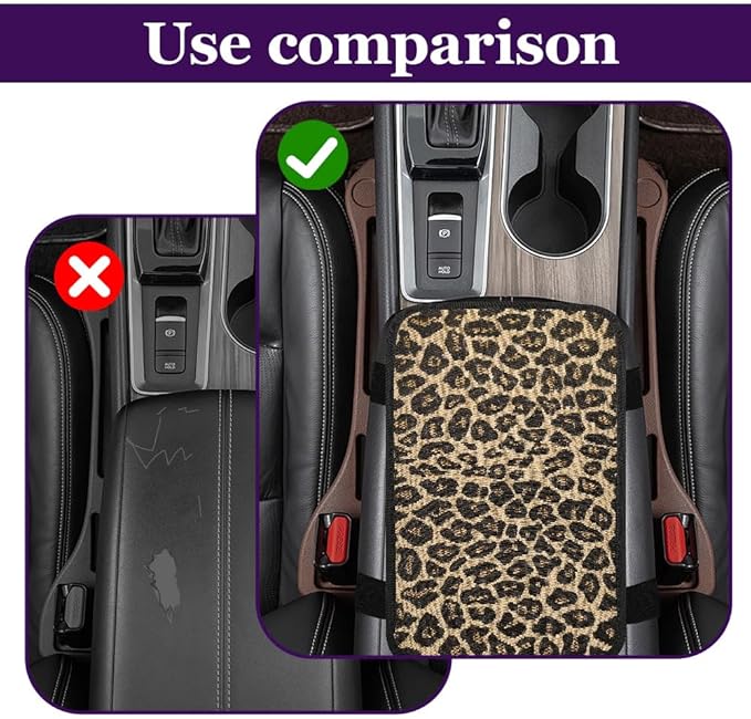 Leopard Cheetah Print African Animal Hunting Auto Center Console Armrest Pad, Car Center Console Cover, Auto Accessories Soft Comfort Armrest Cover Cushion Mat Fit for Most Cars (Gold)