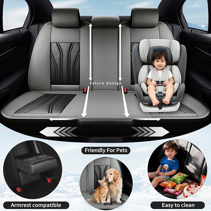Fit Tucson Car Seat Covers Compatible with Hyundai Tucson 2010-2026, Premium Leather Breathable, Wear Resistant, Airbag Compatible, All-Weather Protection & Full Coverage, Full Set Gray&Black