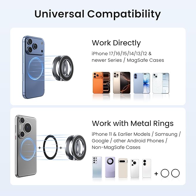 Itramax Magnetic Phone Holder for Gym,Double Ring Magnetic Gym Phone Stand,360° Adjustable Cell-Phone Mount for iPhone 17 Air 16 15 14 13 12 Pro Max,Mag/Safe Case,Metal Surfaces,Alloy Base,Golf Cart