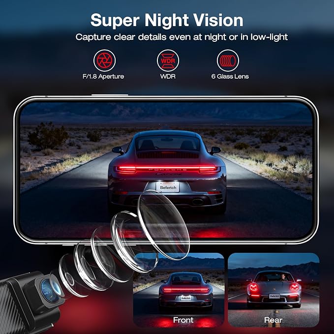 4K+2.5K Dash Cam Front and Rear,GPS,5.8G WiFi, Free 64GB Card Included,Dash Camera for Cars,2-Channel Car Camera,3.16'' IPS Screen,G-Sensor,24H Parking Monitor,Max 256GB