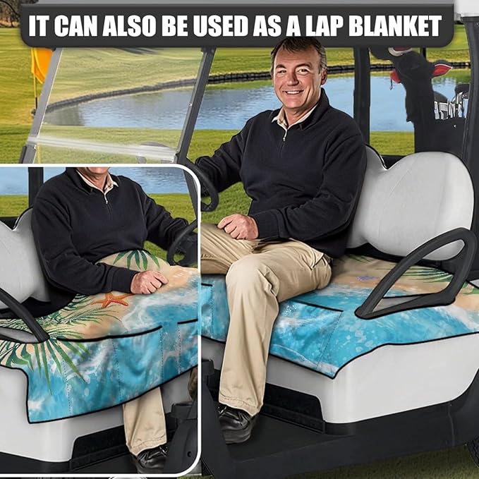 Biyejit Golf Cart Seat Covers with 4 Pockets Golf Cart Seat Towel Blanket Fits 2-Seat Golf Carts, Golf Cart Accessories