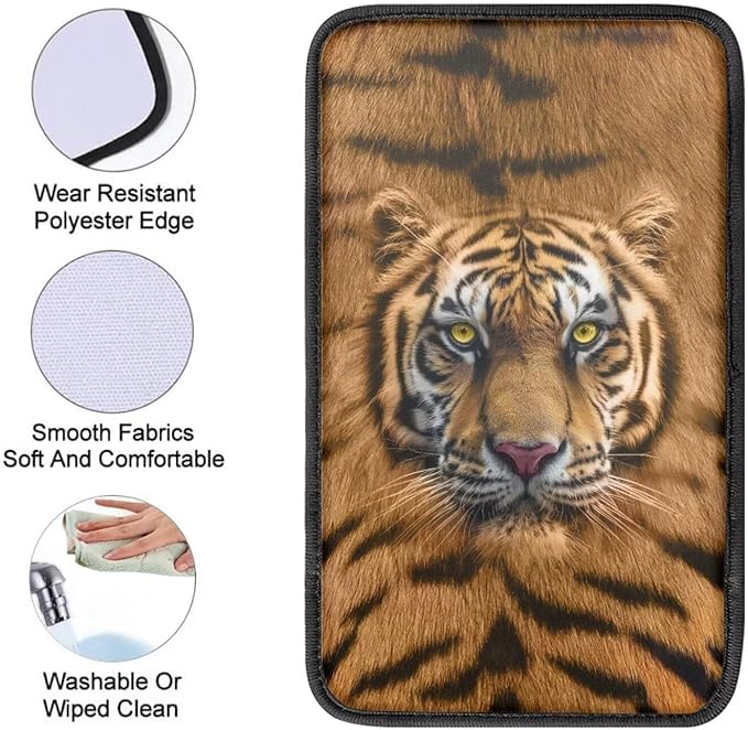 Tiger Print Car Armrest Pad for Men Soft Center Console Arm Rest Protector Cover Universal Car Interior Accessories for SUV Van Sedan Truck