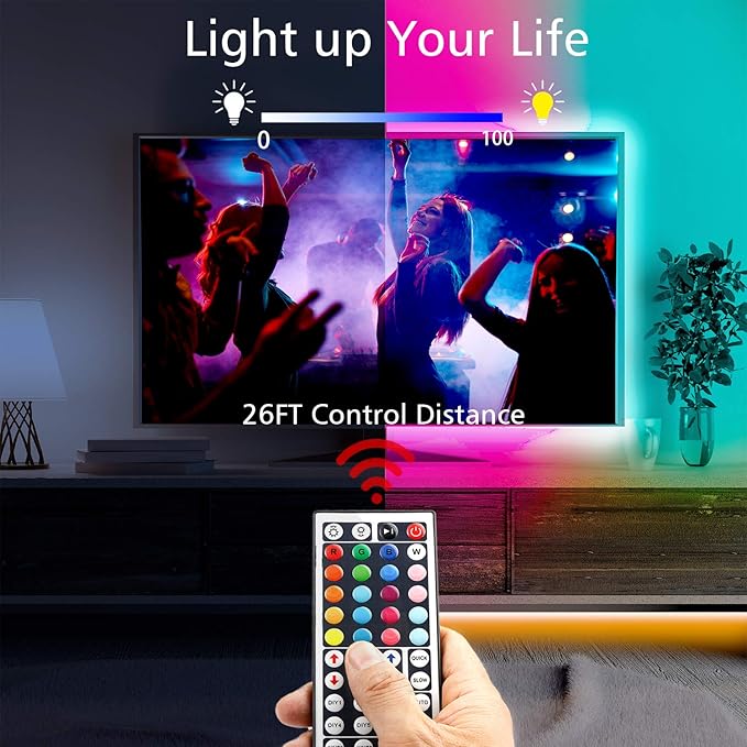 dalattin Led Lights for Bedroom 50ft, RGB 5050 Led Strip Lights Color Changing Kit with 44 Keys Remote Controller and 12V Power Supply Led Light Strips Indoor Decoration