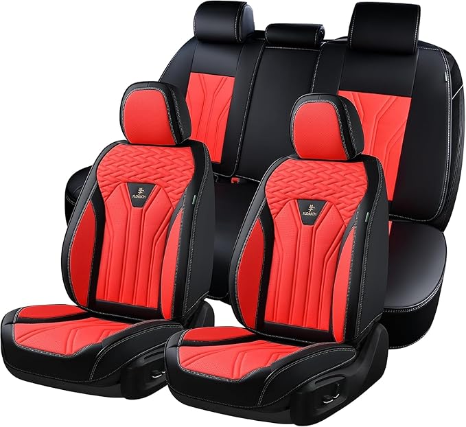 FLORICH Rear Seat Covers Leather Car Seat Covers Waterproof Back Seat Cover Automotive Seat Covers Universal Seat Cushion Protector for Most Cars Trucks SUV-Black&Red