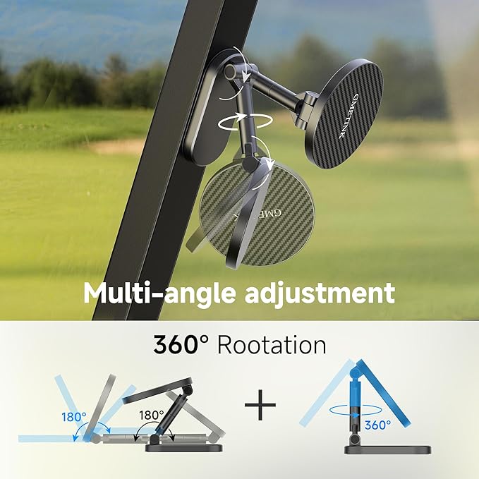 Upgraded Magnetic Golf Cart Phone Holder, Two-Fold 360° Rotating, Compatible for MagSafe iPhone or Samsung Android Devices, Golf Cart Accessory Fits EZGO Club Car Yamaha Gifts