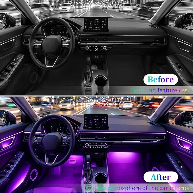 Acrylic Interior Car LED Strip Light,RGB 22 in 1 Neon Ambient Lighting Kits,Car Ambient Lighting with APP Control,LED Lights for Cars with Music Sync Dynamic Dreamcolor