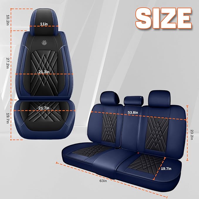 Car Seat Covers Compatible with Toyota Camry 2012-2026 Durable Waterproof Automotive Seat Covers Stretchable Fabric Material, Airbag Compatibility, Premium Nappa Leather(Black Blue, Full Set)