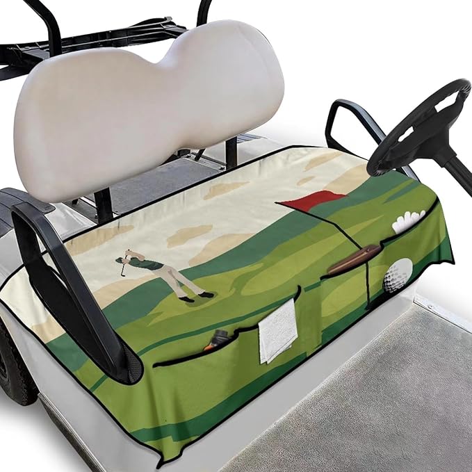Biyejit Golf Cart Seat Covers with 4 Pockets Golf Cart Seat Towel Blanket Fits 2-Seat Golf Carts, Golf Cart Accessories