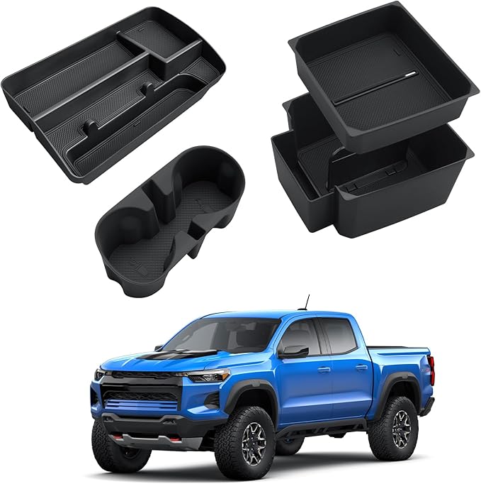 ECOZEN Center Console Organizer Set For 2023-2026 Chevy Colorado/GMC Canyon - 3 Pcs Double-Layer Armrest Organizer + Silicone Cup Holder + Behind Screen Organizer Tray For Colorado Canyon Accessories