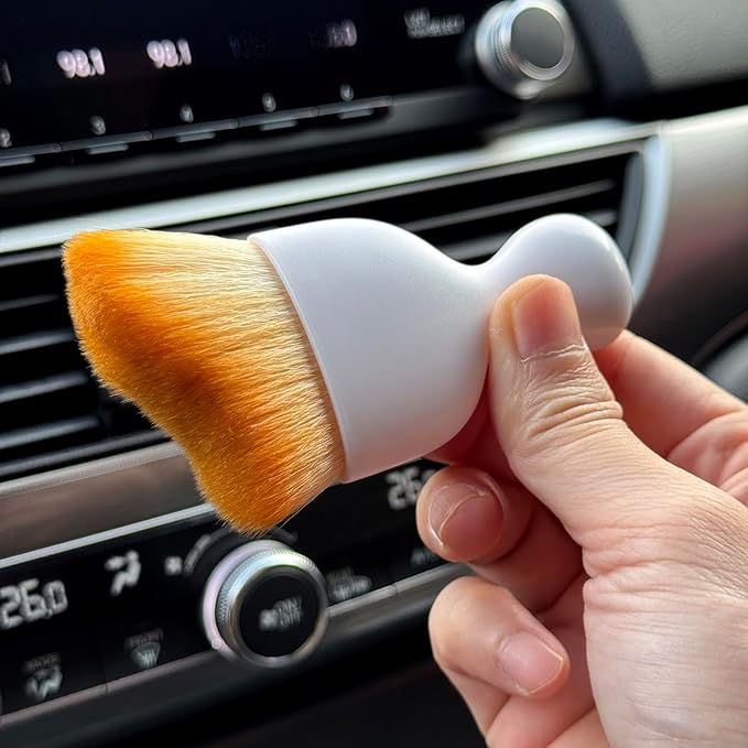 Car Detailing Brush, Soft Bristle Cleaning Brush, Scratch-Free Auto Duster Tool for Dashboard, Air Vents, Leather & Interior Cleaning (White&Brown)