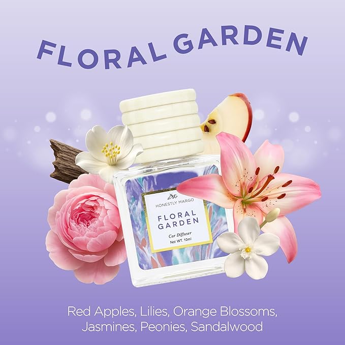 Honestly Margo Floral Garden Car Diffuser Air Freshener (0.34 Fl Oz, Pack of 1) – Stylish Scent Diffuser with Perfume – Must-Have Essentials for Women, Car Fresheners Long Lasting for a Fresh Drive