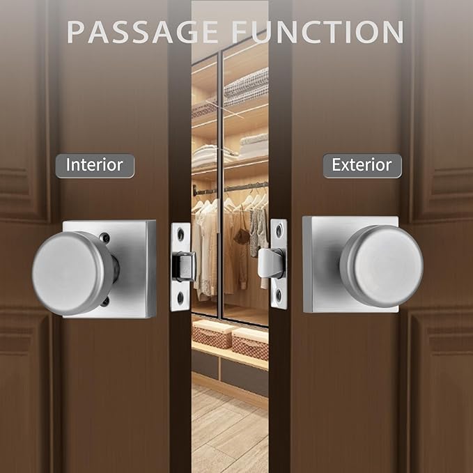 Brushed Nickel Door Knobs Interior, Pismo Doorknobs with Square Rosette for Hall