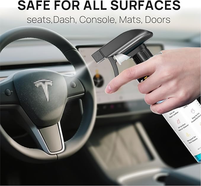 Tesla Interior Cleaner & Seat Stain Remover - Safe for White Vegan Leather - Car Detailing Kit for Model 3 Y S X Cybertruck - Cleans Dashboard, Console, Door & Upholstery Accessories