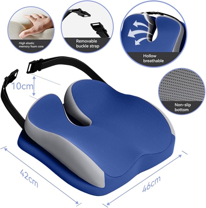 Memory Foam Seat Car Computer Desk Chair Cushion，Cushion For Tailbone Pain Relief Cushion Office Chair Butt Pillow Seat Cushions For Office Chairs Wheelchair Cushion For Long Sitting Back Pain Blue