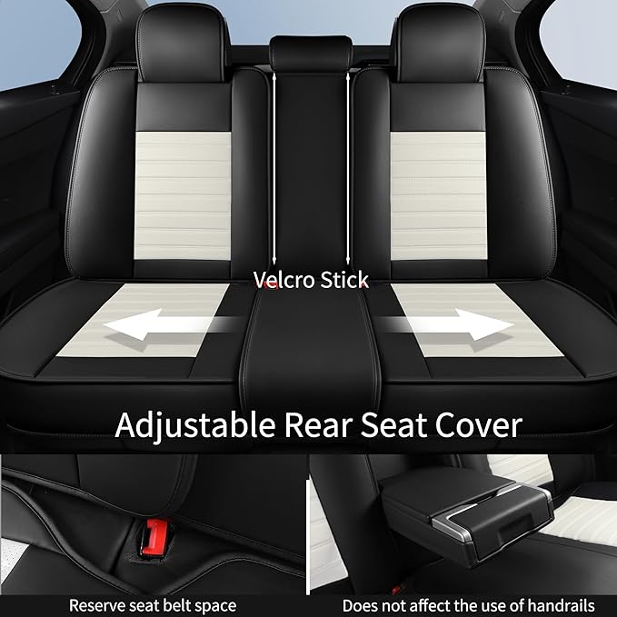Car Seat Covers Full Set, Breathable Nappa Leather Seat Covers, Horizontal Stripes Automotive Seat Covers, Universal Seat Cushions for Sedan SUV Truck (5 PCS Full Set, Black + Cream)