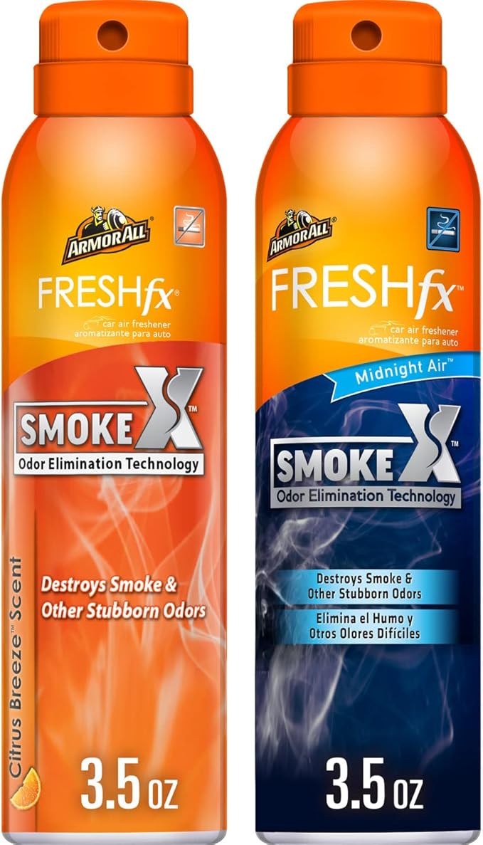 Armor All Fresh FX Smoke X Car Odor Eliminator Spray Variety Pack , Car Air Fresheners, Set of 2, Midnight Air and Citrus Breeze Scents, 3.5 Oz Each