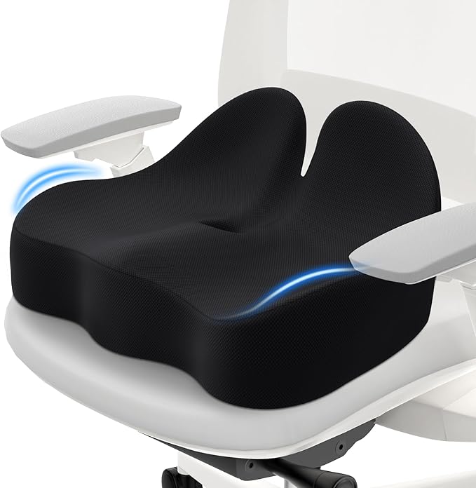Memory Foam Seat Cushion for Office Chair, Ergonomic Coccyx Cushion for Desk Chair, Tailbone Support Pillow for Long Sitting, Non-Slip Seat Pad for Home, Car, Gaming Chair (Black, X-Large)