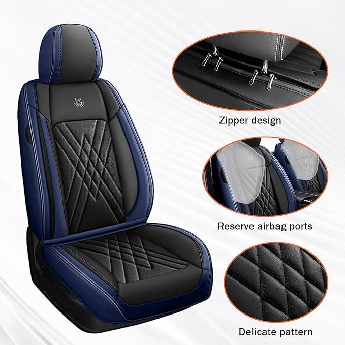 Car Seat Covers Compatible with Toyota Camry 2012-2026 Durable Waterproof Automotive Seat Covers Stretchable Fabric Material, Airbag Compatibility, Premium Nappa Leather(Black Blue, 2 Pcs Front)