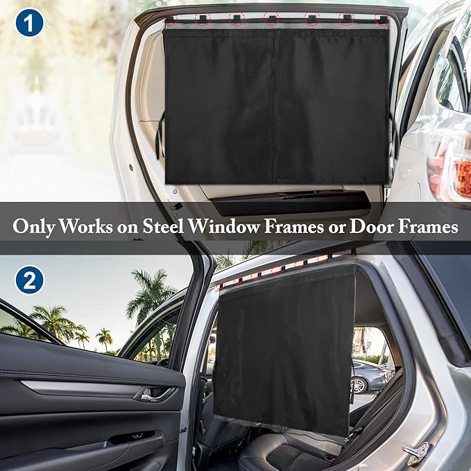 Car Window Shades, [2025 Updated] 2 Pack Car Sun Shade for Baby, Double Layer & Fully Open, Magnetic Back Window Curtain, Sun Shade Covers Privacy Screen