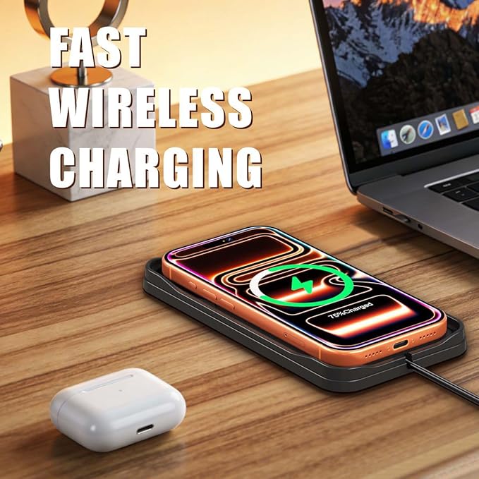 Wireless Car Charger Pad, 15w Fast Car Wireless Chargers Charging pad Non Slip Charger for Car Wireless Phone Charger for iPhone 17/16/15/14/13/12 Pro, SE3/SE2/XS/X/XR/8, 30cm Cable