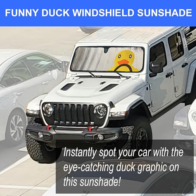 Windshield Sun Shade for Jeep Wrangler JK JKU JL JLU1997-2024,Window Sun Visor for UV Rays & Heat Protection,Duck Windshield Sunshade