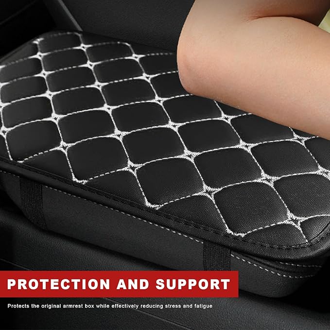 Car Center Console Cushion Pad, Anti-Scratch PU Leather Auto Armrest Seat Box Protector, Waterproof Arm Rest Protection Cover Interior Decoration for SUV Sedan Truck (White)