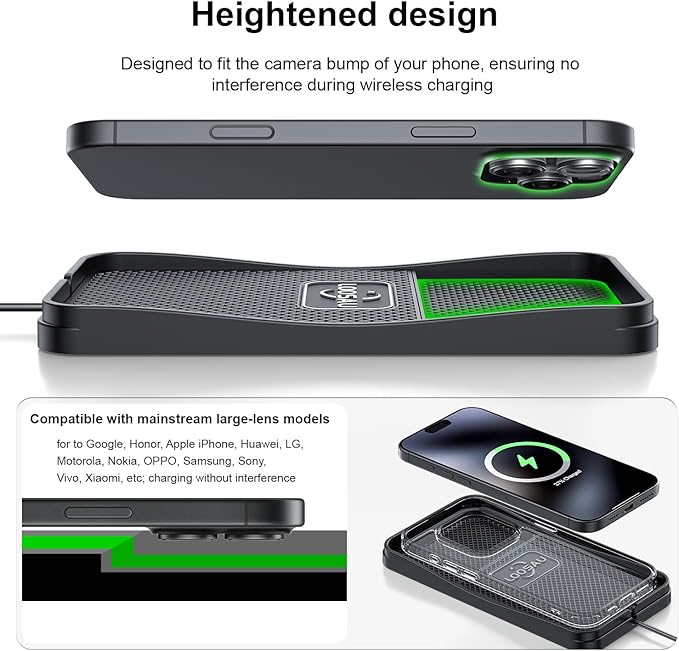 Wireless Car Charger,LOOSAU 15w Fast Charger Car Wireless Chargers Charging pad Non Slip Car Wireless Phone Charger for iPhone 17/16/15/14/13/12 Pro Max, for Samsung Galaxy S23 S22 S20 (1M Cable)
