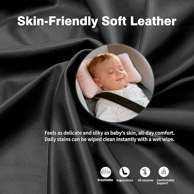 2PCS Leather Memory Foam Car Headrest Pillow Ergonomic Neck Pillow, Universal for Tesla Model Y/3/X/S BMW X3 X5 Lexus TX350 NX350 350h RX350 Volvo XC60 XC90 for Neck Pain Relief(Black)