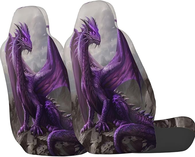 Delerain Car Seat Covers Set 2Pcs, Cool Purple Dragon Universal Front Car Seats Vehicle Enterior Protector Suitable Fits Most Car Auto SUV Sedan Truck