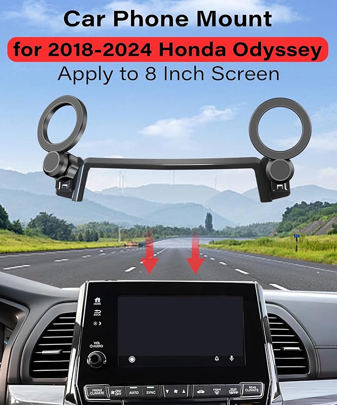 Magnetic Car Phone Mount for 2018-2024 Honda Odyssey Accessories, for MagSafe Strong Magnets Cell Phone Holder 8-Inch Screen Cradles, with Portable Phone Gripper 360° Rotation