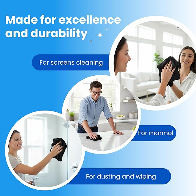 Microfiber Cleaning Cloth Black 12 Pack Premium Microfiber Towels for Cars, Lint Free, Scratch-Free, Highly Absorbent, Reusable Cleaning Rags for Car, 320 GSM Household, Kitchen, Window, 12" x 12"