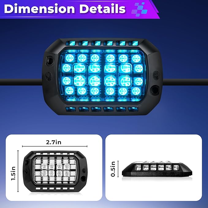 8 Pods 36 LEDs RGB Rock Lights Compatible with 12V Trucks Jeep UTV SUV ATV Boat Golf Cart,Waterproof, Multi-Color App/Remote Control Underglow Lights with Music Mode Plug and Play Easy Installation