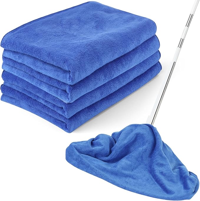 4 Pack Extra Large Microfiber Cleaning Cloths 20"x30", Lint-Free Reusable Towels for Home, Glass, Windows, Office, Kitchen, Bathroom – Blue Set