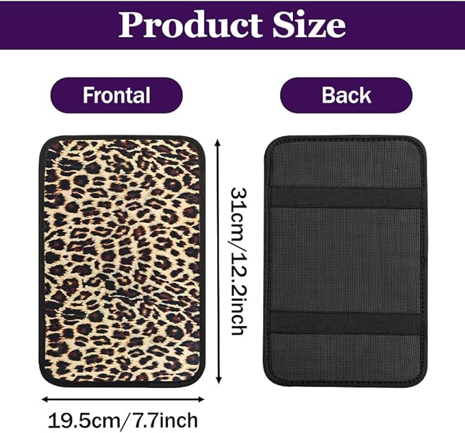 Leopard Cheetah Print African Animal Hunting Auto Center Console Armrest Pad, Car Center Console Cover, Auto Accessories Soft Comfort Armrest Cover Cushion Mat for Most Cars (Brown leopard print)