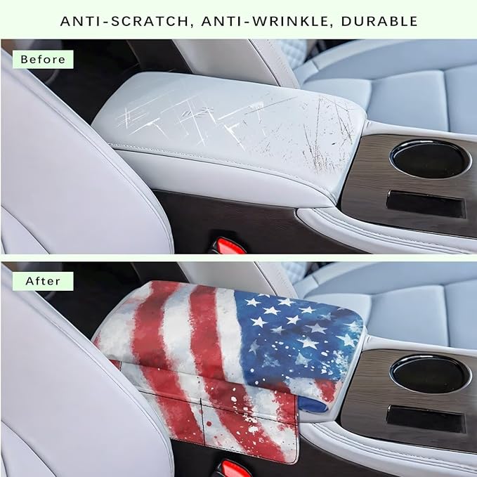 Armrest Cover for Car Truck, Soft Vehicle Center Armrest Protector American Flag Center Console Replacement Cover for SUVs,Vans,Trucks