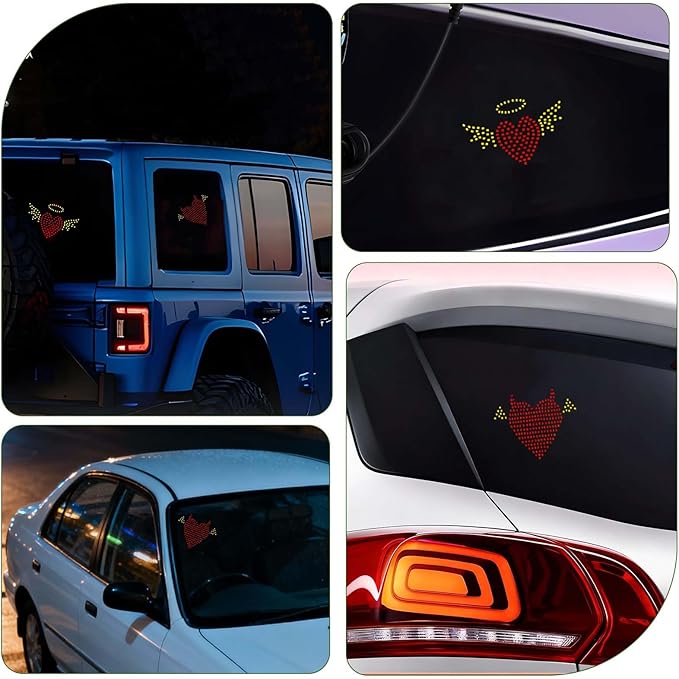 Car LED Heart Ambient Light Angel Devil Patterns,Rear & Side Window Decor,12 Lighting Modes USB Powered,Romantic Gift for Car Owners (Red Yellow Angel)