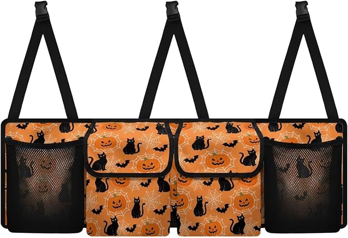 Car Trunk Organizer, Hanging Capacity Storage Bag Halloween Cats and Pumpkin Prints Car Back Seat Storage Bag Auto Interior Accessories for SUVs MPV Sedans Trucks Jeeps