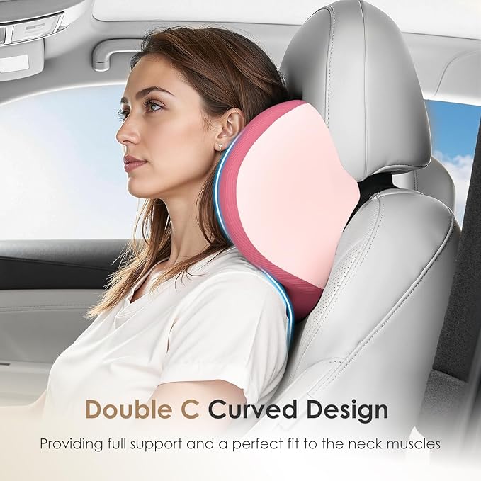 FLORICH Car Seat Cushion & Lumbar Support Pillow & Car Neck Pillow, Ergonomic Memory Foam Driving Seat Cushions for Back & Sciatica Pain Relief, Non-Slip Cushion for Car, Office Chair,Wheelchair-Pink