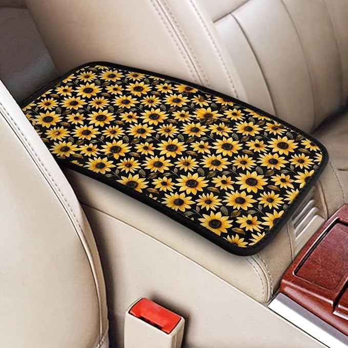 Car Center Console Cover Yellow Sunflower Universal Armrest Seat Box Cover Protector Flower Floral Car Accessories Flower Floral Armrest Seat Box Cover Protector for Truck Van Sedans