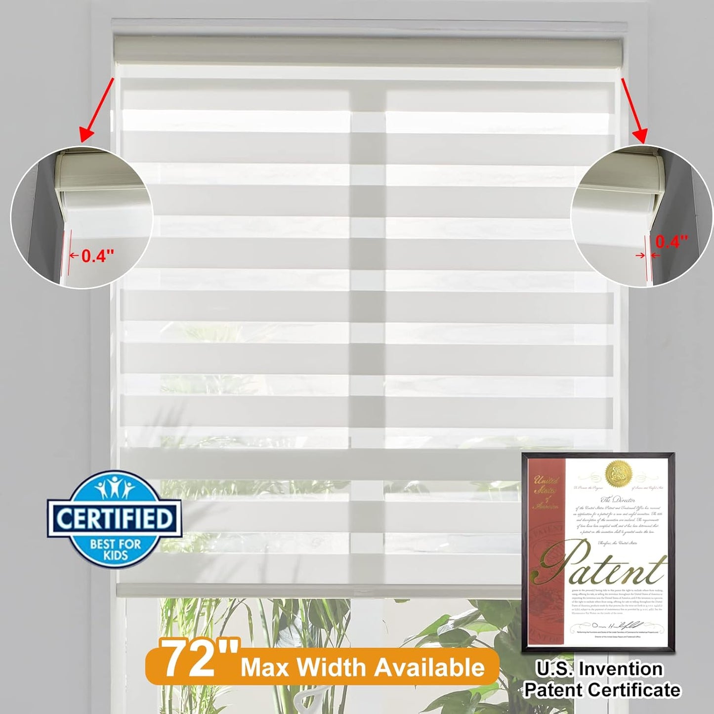 Persilux Cordless Zebra Blinds for Windows (36" W X 72" H, Cream) Free-Stop Windows Shades Dual Layer Light Control for Day and Night, Light Filtering Sheer Shades for Home, Easy to Install