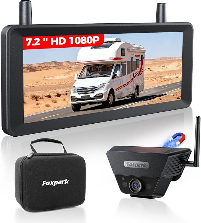 Wireless Backup Camera Solar Magnetic: 7.2" 1080P HD Split-Screen Monitor with Strong Signal, 1Min Easy Install, DVR Recording, Portable Storage Bag, Back up Camera for RV, Truck, Trailer, Camper