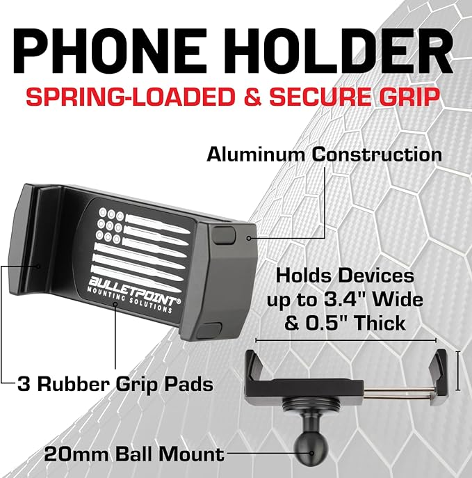 Bulletpoint Dash Mount Cell Phone Holder Compatible with 2013-2018 RAM Truck & 2019+ RAM 1500 Classic 20mm Ball Mount - Compatible with iPhone and Android Smartphones (Dual Ball with 1 Phone Holder)