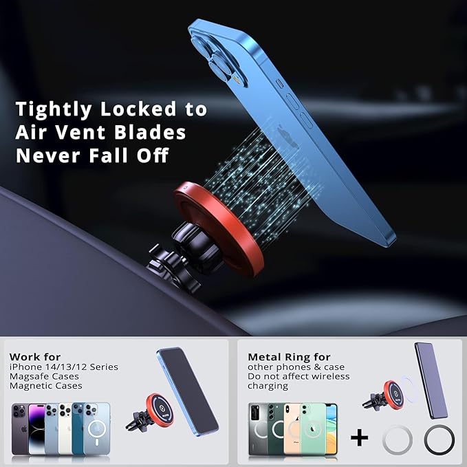 OHLPRO for MagSafe Car Mount Charger iPhone Wireless Car Charger, Stick on Dashboard Magnetic Phone Holder Mount for iPhone 17 Pro Max 16 15 14 Series, 15W Fast Charging, Aluminum Shell