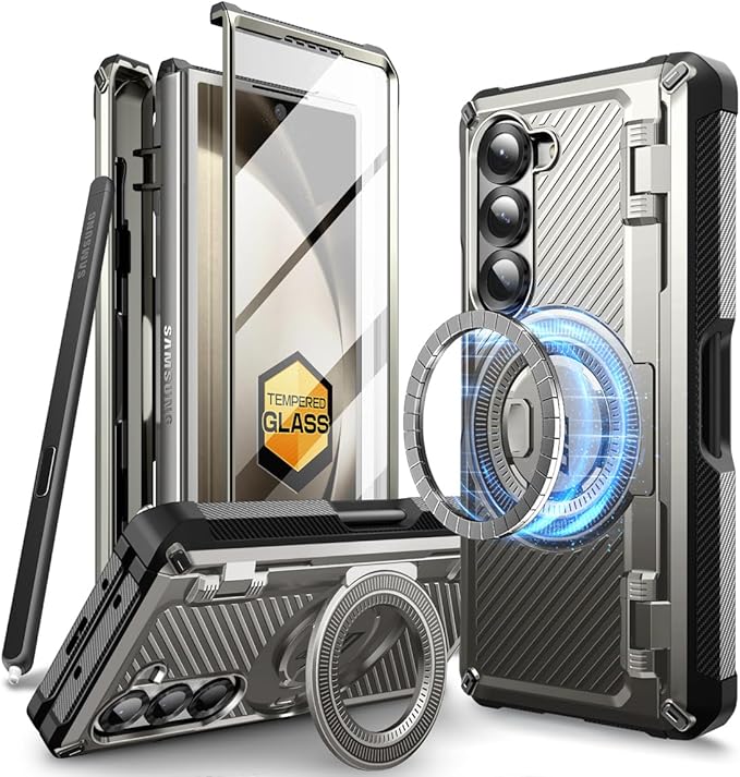 SUPCASE for Z Fold 6 Case with S Pen Holder [UB Pro Mag] [Compatible with MagSafe] [Military Grade Protection] [Built-in Screen Protector & Magnetic Ring Holder] Rugged Shockproof Phone Case, Tigray