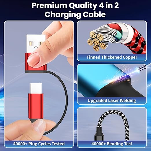 Travel Essentials 4in2 Multi Charging Cable for iPhone Watch Charger,USB A/C to Type C/iWatch Charger/IP/Micro,Travel Chargers for Multiple Device Compatible with iWatch Series&Phone 17-12/Android 5FT