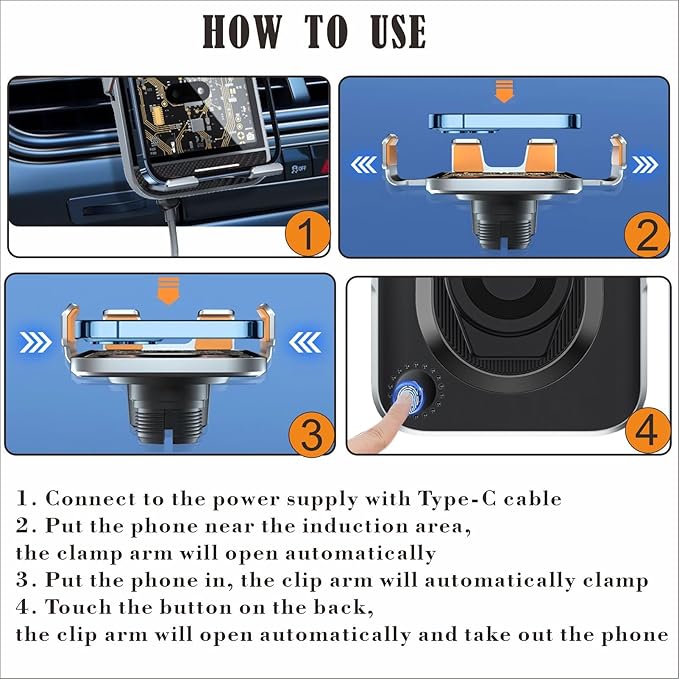 Wireless Car Charger Mount, 15W Fast Charging Auto Clamping Car Charger Holder for iPhone/Samsung for iPhone 17 16 15 14 13 12 11 Pro,Samsung Galaxy S26 Ultra S25 S24 Ultra S23 S22 S21 S20