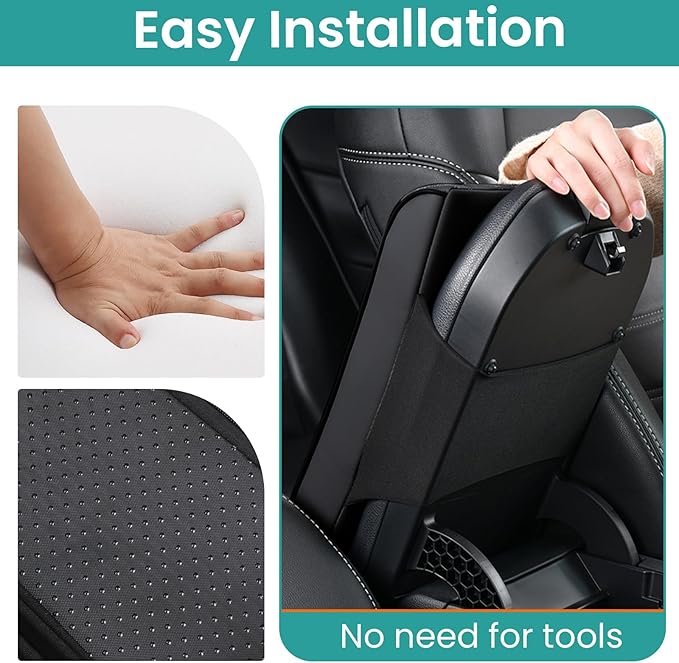 Car Center Console Cover, Leather Arm Rest Cover Mat for Car, Waterproof Car Armrest Box Pad with Memory Foam, Car Accessories Interior Center Console Cushion for Car, Truck, SUV (A - Black)