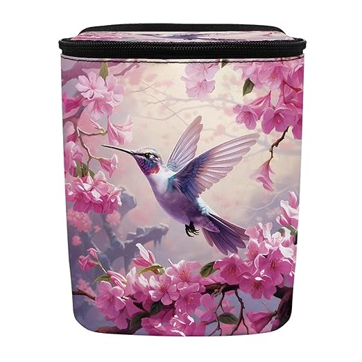 BIGCARJOB Hummingbird Flower Car Trash Bags Hanging Headrest Car Trash Bin for Back Seat,Pink Flower Bird Print Multi-Use Storage Organizer Car Garbage Can,Universal Fit