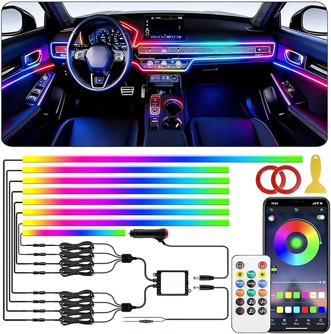 Interior Car LED Strip Lights, Acrylic LED Lights RGB Dreamcolor 8 in 1 with 235 inches 800 LEDs Fiber Optic Ambient Lighting Kits,APP and Remote Control 16 Million Colors Car Neon Lights