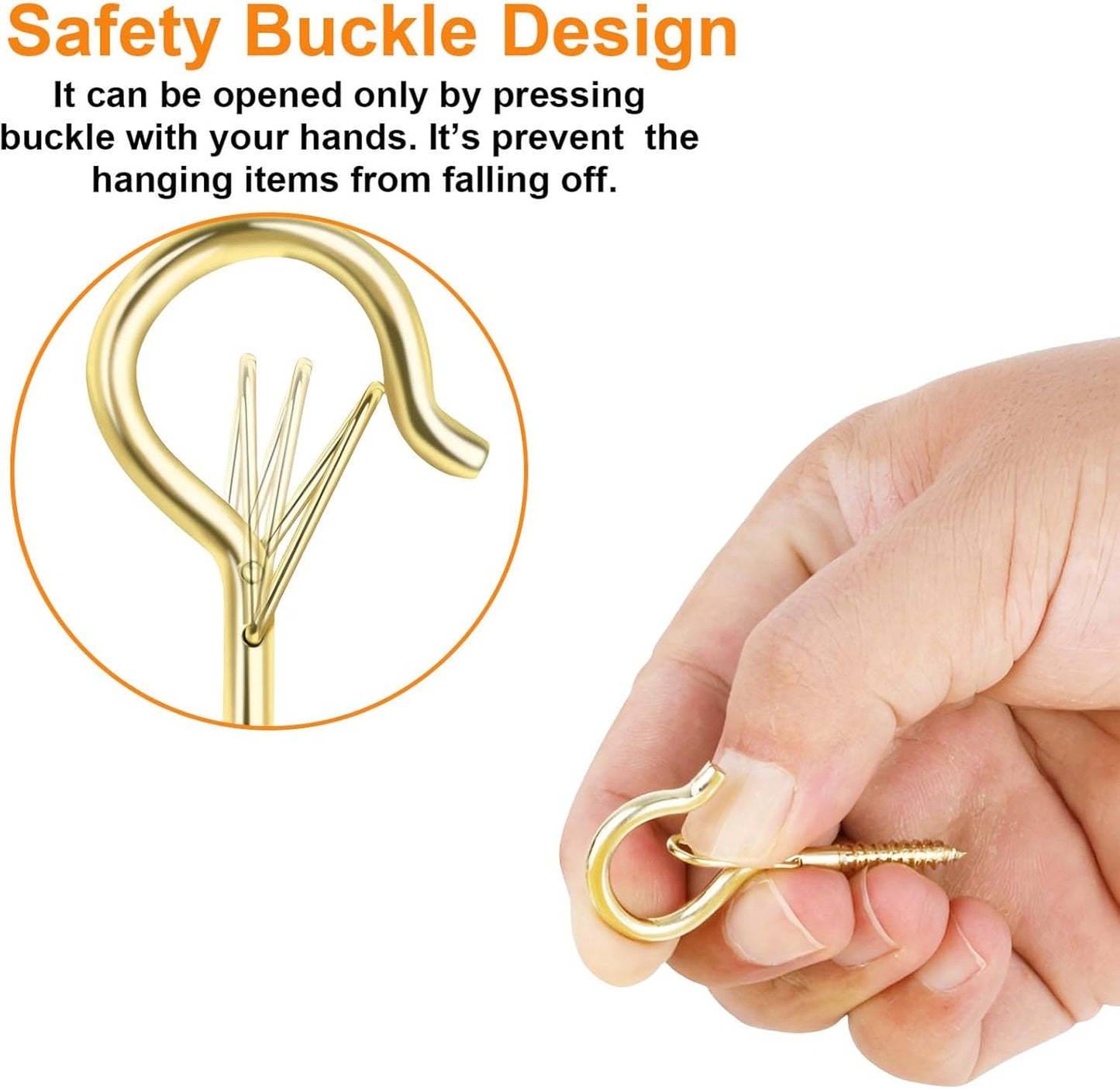 24 PCS Q-Hanger Hooks, Screw Hooks for Outdoor String Lights, Safety Buckle Design Cup Eye Hook for Hanging Christmas Lights, Plants, Mounted on Wall Ceiling, Include 1 Wing Nut Driver, Gold